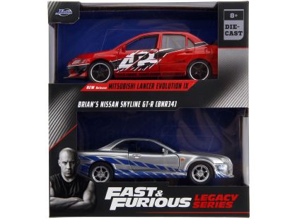 Rychle a zběsile Twin Pack 2006 Mitsubishi Lancer Evo IX + Brianův 2002 Nissan Skyline GTR R34, 1:32 Wave