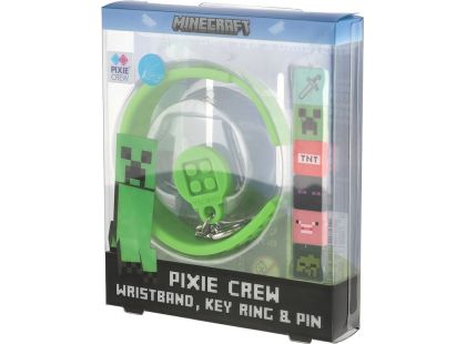 Sada 3 v 1 Pixie Crew & Minecraft Náramek, klíčenka a odznáček