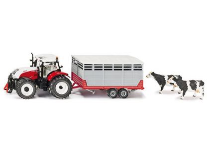 Siku Farmer 3870 Traktor Steyr s vlekem na přepravu zvířat