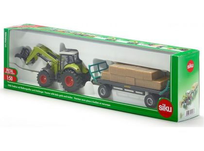 Siku Farmer Traktor s balíkovacím nástavcem a vlekem 1:50