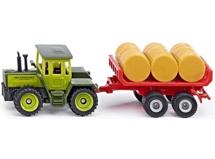 Siku Super MB traktor s vlekem a balíky slámy