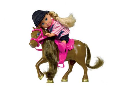 Simba Panenka Evička s poníkem - Žokejka - Hnědá tmavá - Poškozený obal
