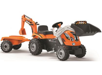Smoby Šlapací traktor Builder Max s bagrem a vozíkem oranžový - Poškozený obal