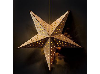 Solight LED dřevěná vánoční hvězda, závěsná, časovač, 20x LED, 65cm, 2x AA