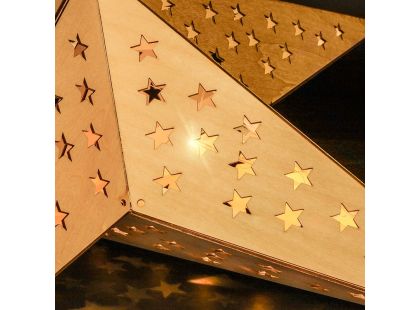 Solight LED dřevěná vánoční hvězda, závěsná, časovač, 20x LED, 65cm, 2x AA