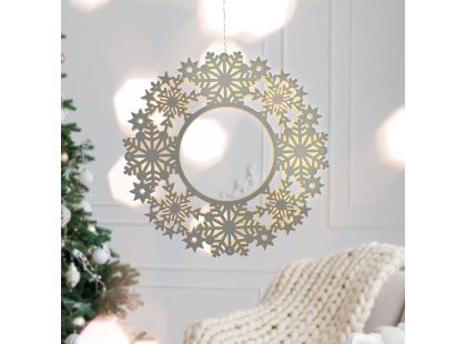 Solight LED dřevěný vánoční věnec, 10x LED, bílá, 30cm, časovač, 2x AA