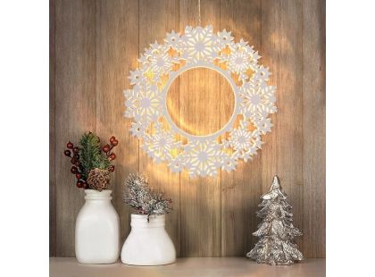 Solight LED dřevěný vánoční věnec, 10x LED, bílá, 30cm, časovač, 2x AA