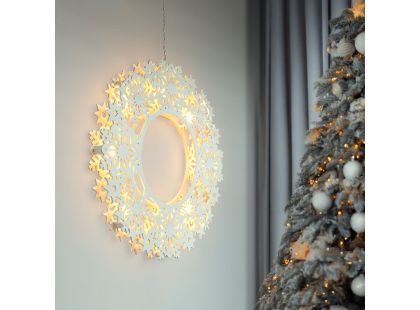 Solight LED dřevěný vánoční věnec, 10x LED, bílá, 30cm, časovač, 2x AA