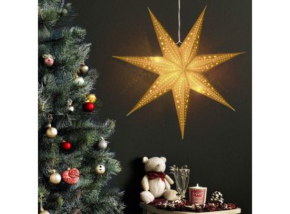 Solight LED vánoční hvězda zlatá, závěsná, časovač, 60cm, 20x LED, 2x AA