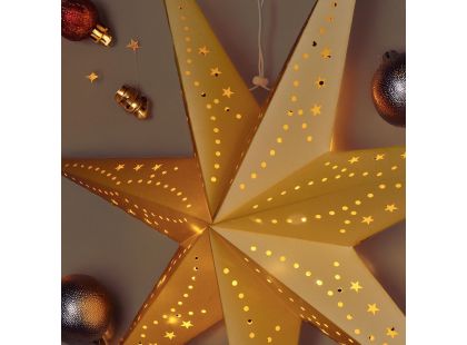 Solight LED vánoční hvězda zlatá, závěsná, časovač, 60cm, 20x LED, 2x AA