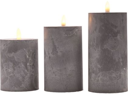 Solight Sada LED svíček s časovačem, 3x svíčka, 10,13,15cm, šedá, 2xAA