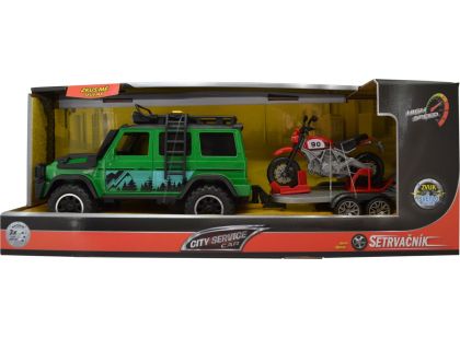 Sparkys 1:14 - Vozidlo lesní stráže s přívěsem a motorkou (se zvukem a světly)