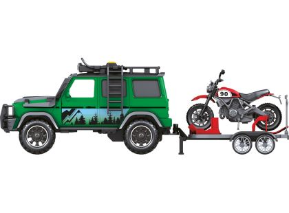 Sparkys 1:14 - Vozidlo lesní stráže s přívěsem a motorkou (se zvukem a světly)