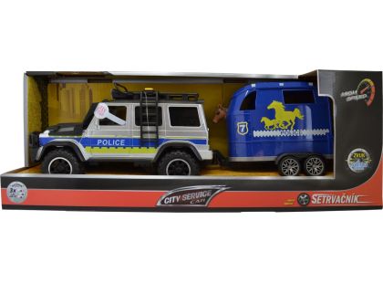 Sparkys CITY SERVICE CAR - 1:14 - Policejní auto s přívěsem a koněm (se zvukem a světly)