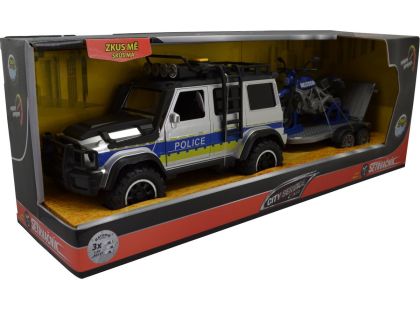 Sparkys CITY SERVICE CAR - 1:14 - Policejní auto s přívěsem a motorkou (se zvukem a světly)