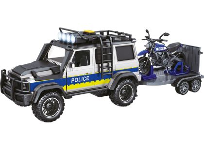 Sparkys CITY SERVICE CAR - 1:14 - Policejní auto s přívěsem a motorkou (se zvukem a světly)