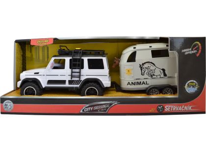 Sparkys CITY SERVICE CAR - 1:14 - Terénní vozidlo s přívěsem a koněm (se zvukem a světly)