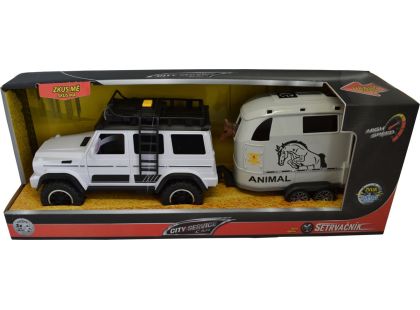 Sparkys CITY SERVICE CAR - 1:14 - Terénní vozidlo s přívěsem a koněm (se zvukem a světly)