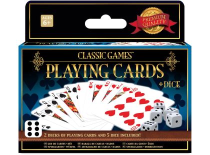 Sparkys Klasické hry – 2 balíčky hracích karet a 5 kostek