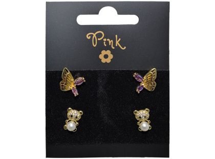 Sparkys Pozlacené náušnice SET 4 ks MEDVÍDEK a MOTÝL