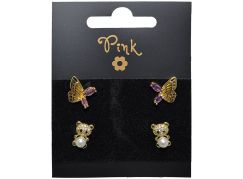 Sparkys Pozlacené náušnice SET 4 ks MEDVÍDEK a MOTÝL