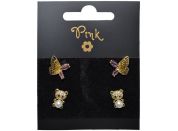 Sparkys Pozlacené náušnice SET 4 ks MEDVÍDEK a MOTÝL