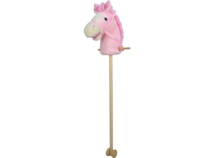 Sparkys Růžový kůň na tyči 95 cm, se zvukem koně. S kolečky, odnímatelná dřevěná tyč