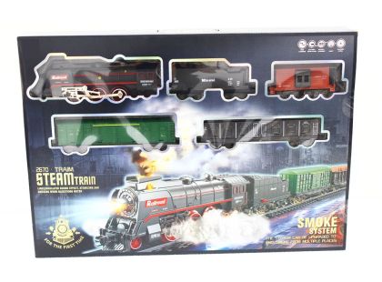 Sparkys SET Elektrická vláčkodráha - Parní lokomotiva s kouřem, světlem a zvukem na baterie 68 ks