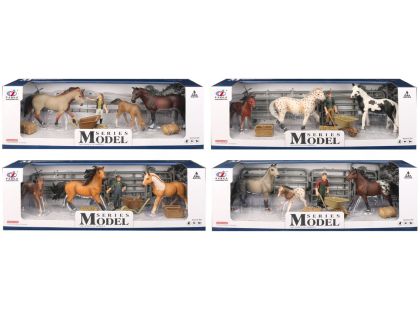 Sparkys Zvířátka z farmy - Set koní s hříbátkem a krmením 4 druhy