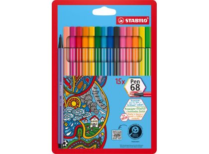 Prémiový vláknový fix STABILO Pen 68 15 ks sada