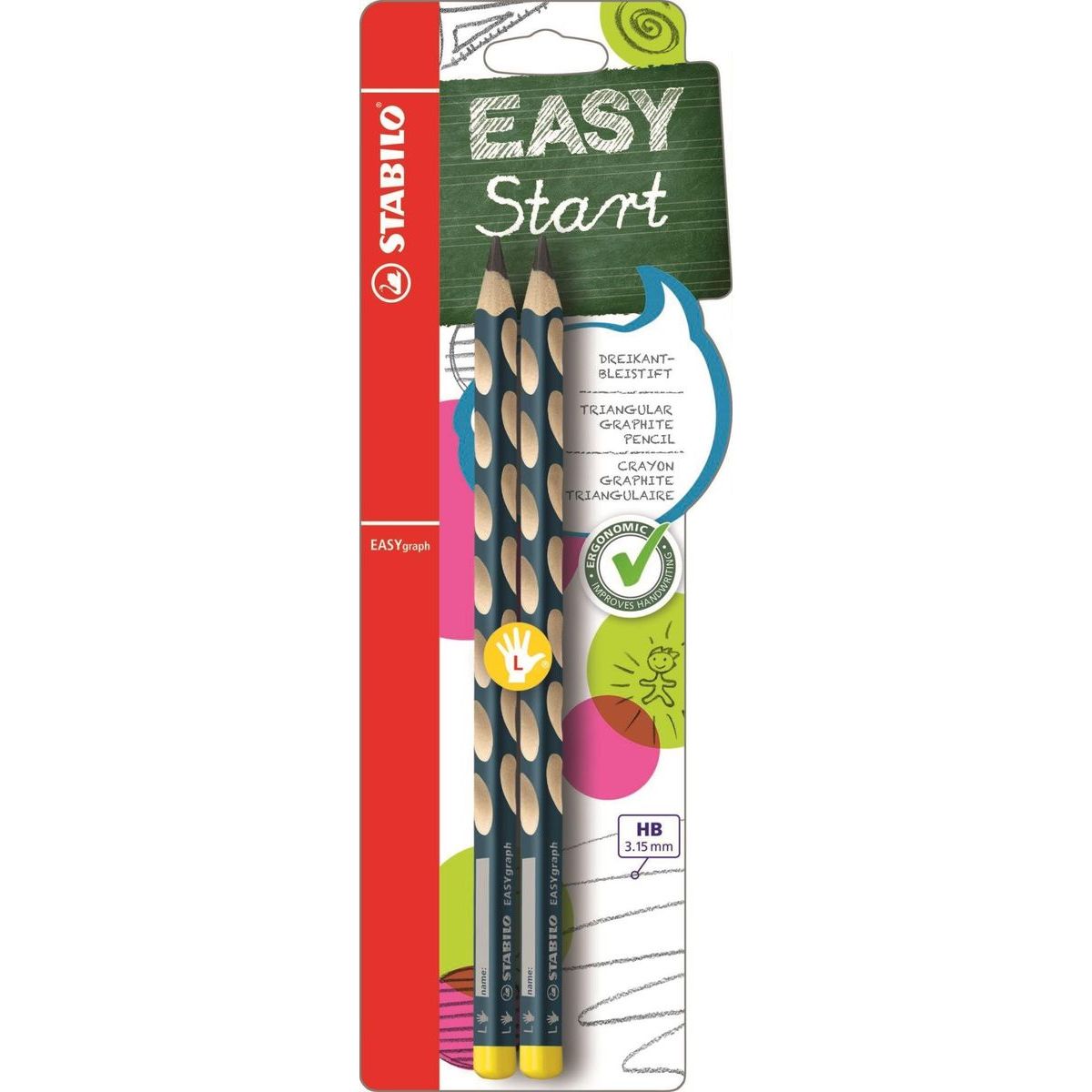 Ergonomická grafitová tužka pro leváky STABILO EASYgraph petrolejová HB - 2 ks blister