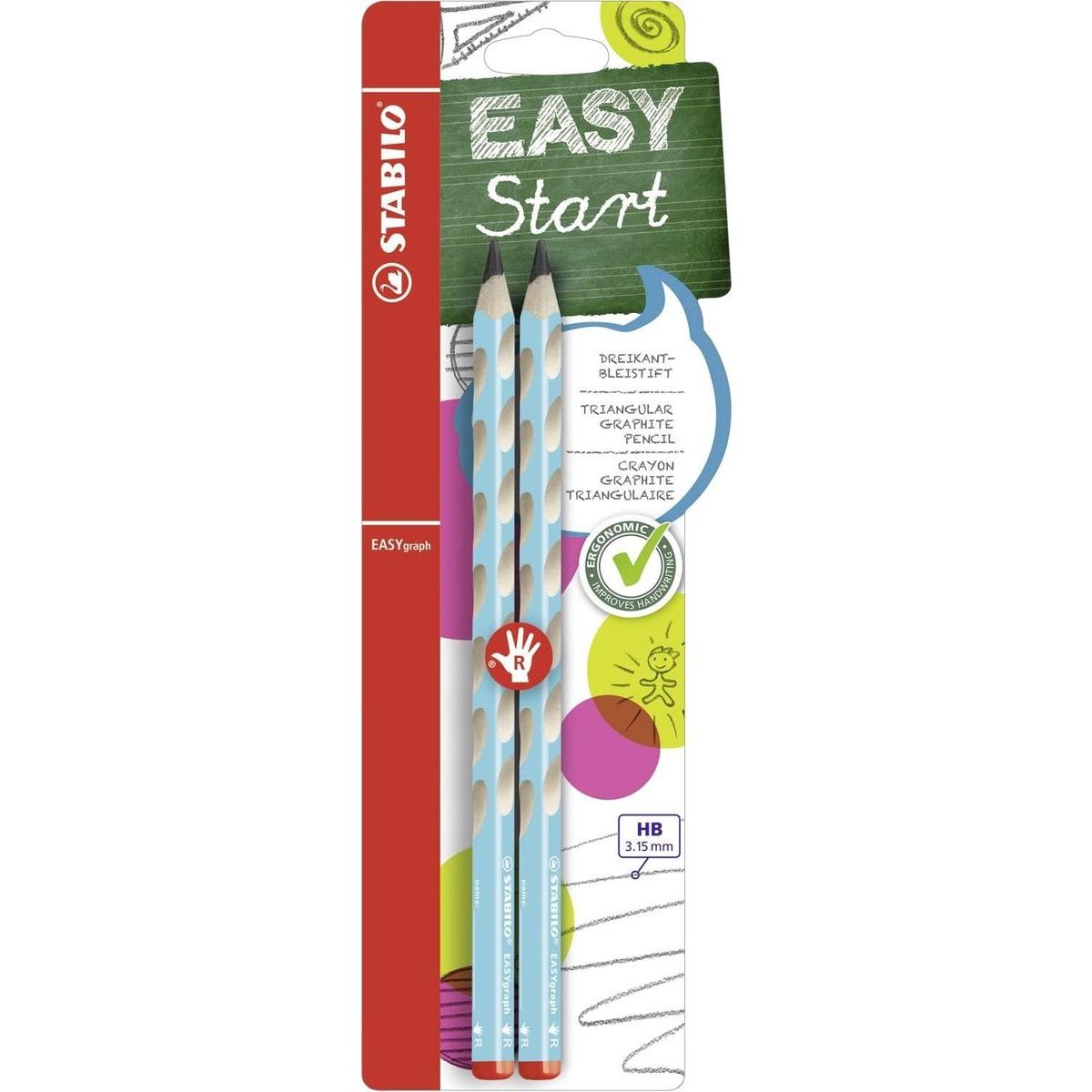 Ergonomická grafitová tužka pro praváky STABILO EASYgraph modrá HB - 2 ks blister