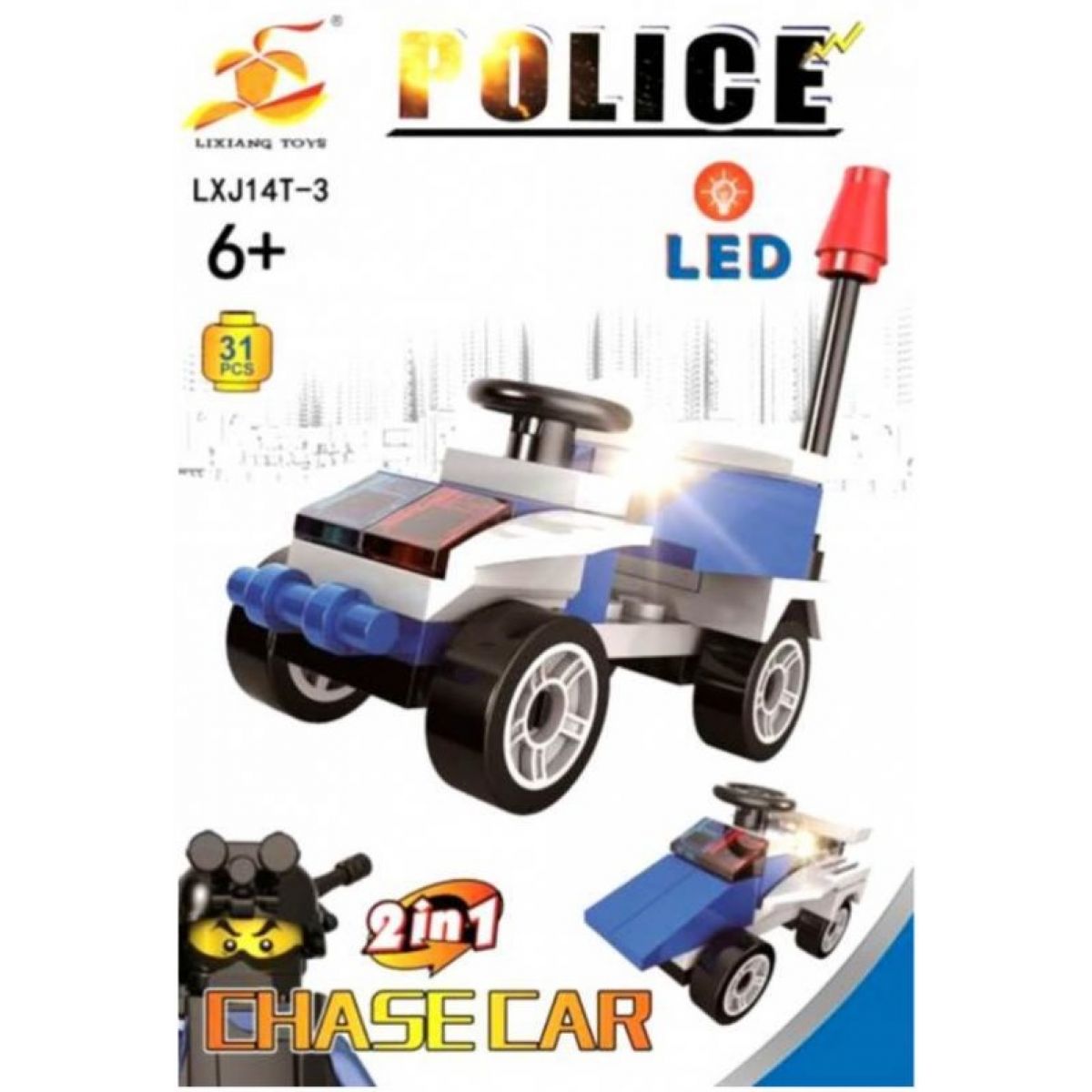 Stavebnice Policie s LED kostkou 2v1 - Chase Car