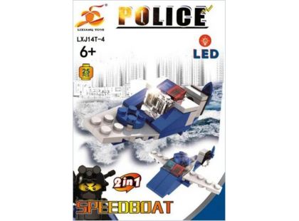 Stavebnice Policie s LED kostkou 2v1 - Speedboat