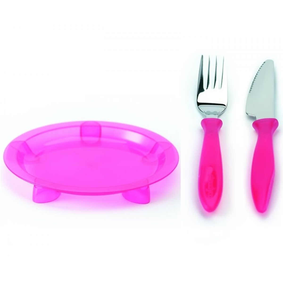 Steady talíř mělký, nůž & vidlička Pink