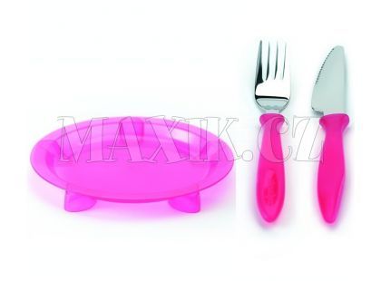 Steady talíř mělký, nůž & vidlička Pink