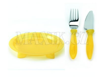Steady talíř mělký, nůž & vidlička Yellow