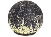 Svítící skleněná koule s motivem krajiny tmavě šedá, o 12 cm, teplá bílá, 10 LED, časovač
