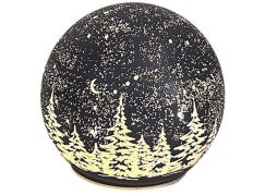 Svítící skleněná koule s motivem krajiny tmavě šedá, o 12 cm, teplá bílá, 10 LED, časovač