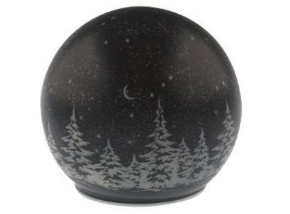 Svítící skleněná koule s motivem krajiny tmavě šedá, o 12 cm, teplá bílá, 10 LED, časovač