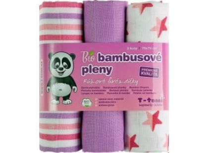 T-tomi Bambusové BIO pleny, sada 3 ks, růžové hvězdičky