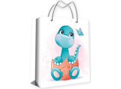 Taška dárková papírová s glitry L 32 x 26 cm dinosaurus