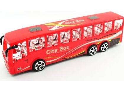 Teddies Autobus plast 36 cm na setrvačník Červený