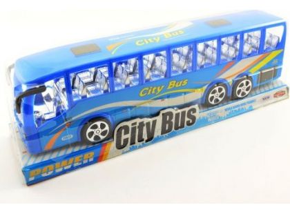 Teddies Autobus plast 36 cm na setrvačník Modrý