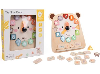 Teddies Hodiny medvěd výukové vkládačka dřevěné v krabici 26x29x5cm 24m+