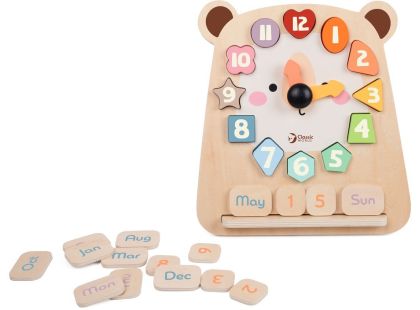 Teddies Hodiny medvěd výukové vkládačka dřevěné v krabici 26x29x5cm 24m+