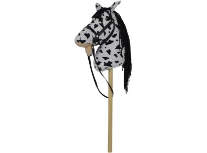 Teddies Kůň na tyči plyš 70cm na baterie se zvukem bílo-černý (Appaloosa) v sáčku