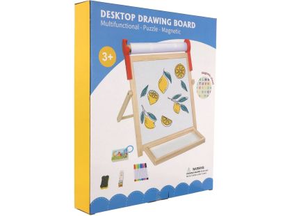 Teddies Tabule oboustranná magnetická dřevo černá-bílá 33x33cm s rolí papíru s doplňky v krabici 37x43cm