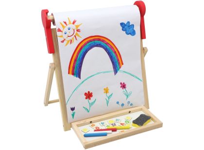 Teddies Tabule oboustranná magnetická dřevo černá-bílá 33x33cm s rolí papíru s doplňky v krabici 37x43cm