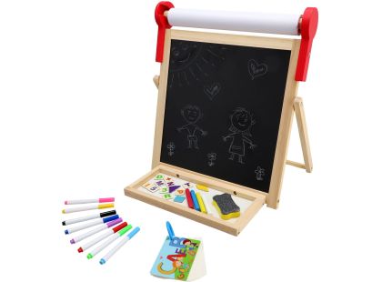 Teddies Tabule oboustranná magnetická dřevo černá-bílá 33x33cm s rolí papíru s doplňky v krabici 37x43cm
